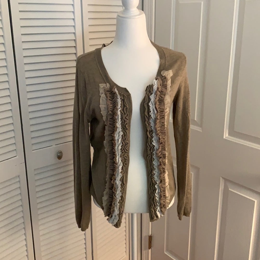 Tan ruffled front cardigan